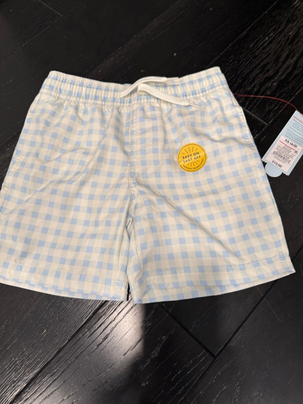 Cat & Jack Light Blue Gingham Swim Trunks